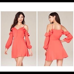 NWT. Bebe Cold Shoulder Coral Pink Dress